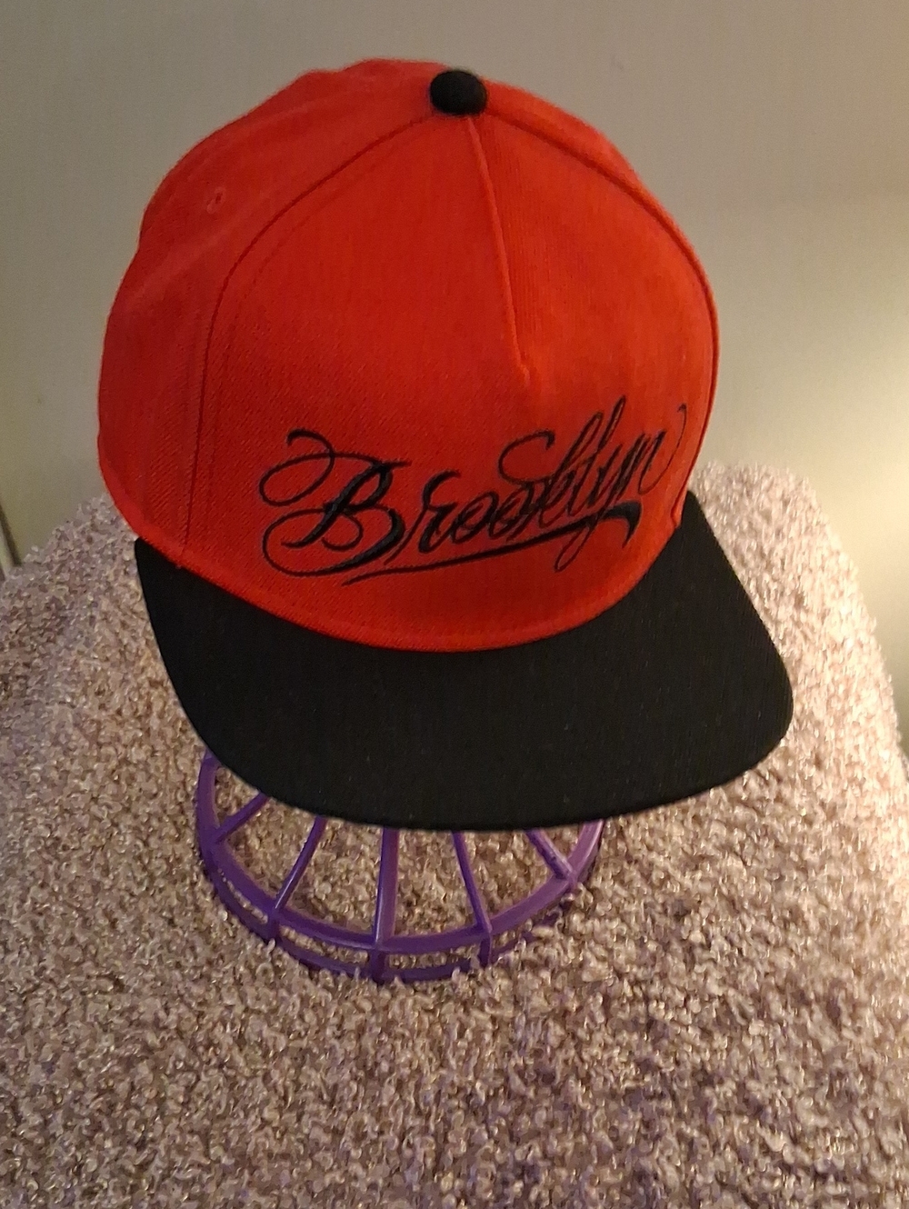 Brooklyn Script Red and Black Snapback Hat
